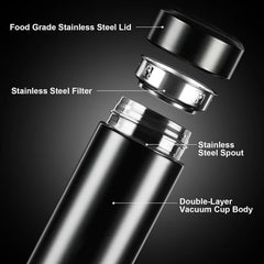 LED Temperature Display Water Bottle 500ML Black