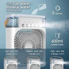 Portable Mini Air Cooling Fan with Water Tank, Adjustable Wind Speeds, USB Rechargeable Personal Air Cooler & LED Night Light – Desktop Cooling Fan for Home, Office & Bedroom
